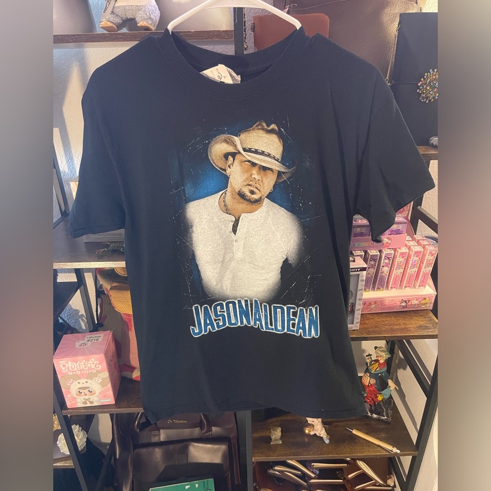 Jason Aldean Black Tee with Blue-Accented Graphic